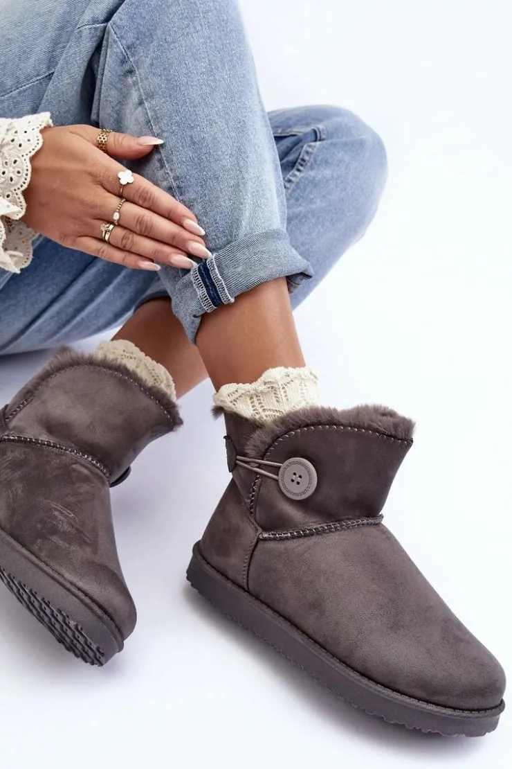 Clearance Boto Ocieplane Damskie Śniegowce Z Ozdobą Szare Siriol Szary