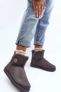 Clearance Boto Ocieplane Damskie Śniegowce Z Ozdobą Szare Siriol Szary