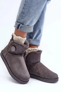 Clearance Boto Ocieplane Damskie Śniegowce Z Ozdobą Szare Siriol Szary