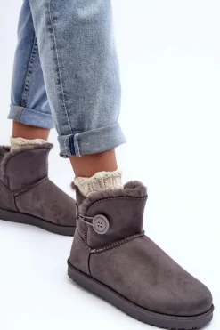 Clearance Boto Ocieplane Damskie Śniegowce Z Ozdobą Szare Siriol Szary