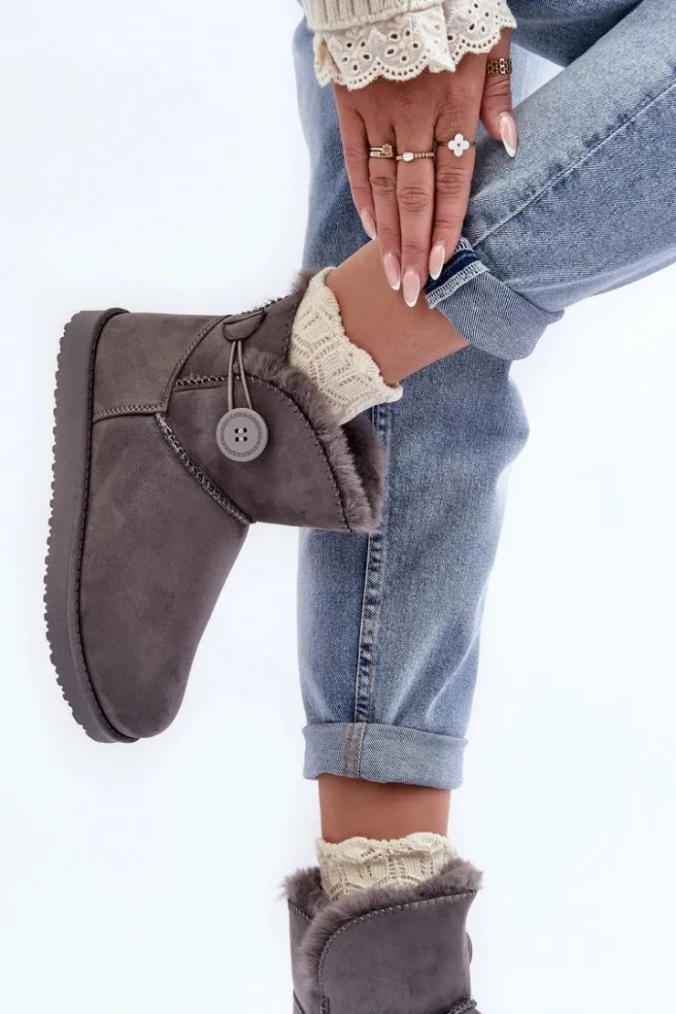 Clearance Boto Ocieplane Damskie Śniegowce Z Ozdobą Szare Siriol Szary