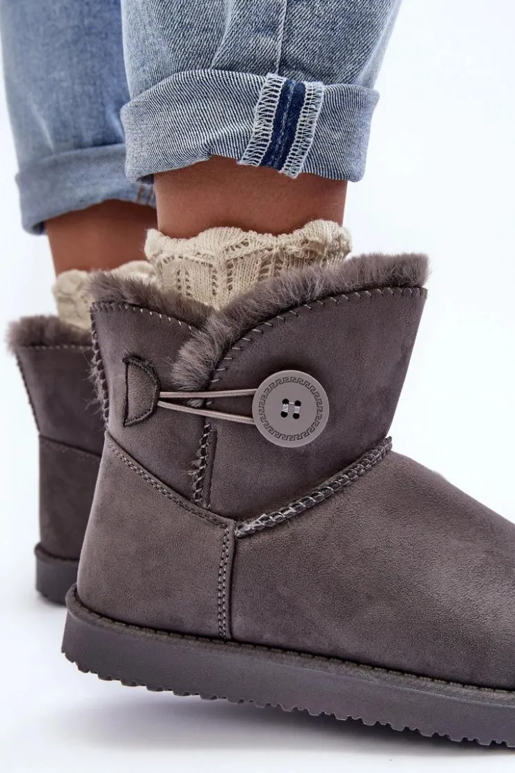 Clearance Boto Ocieplane Damskie Śniegowce Z Ozdobą Szare Siriol Szary