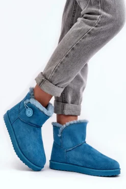 Boto Śniegowce Damskie*Ocieplane Damskie Śniegowce Z Ozdobą Niebieskie Siriol