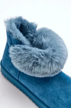 Boto Śniegowce Damskie*Ocieplane Damskie Śniegowce Z Ozdobą Niebieskie Siriol