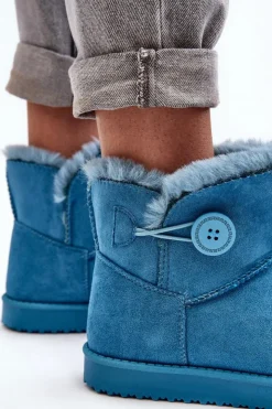 Boto Śniegowce Damskie*Ocieplane Damskie Śniegowce Z Ozdobą Niebieskie Siriol