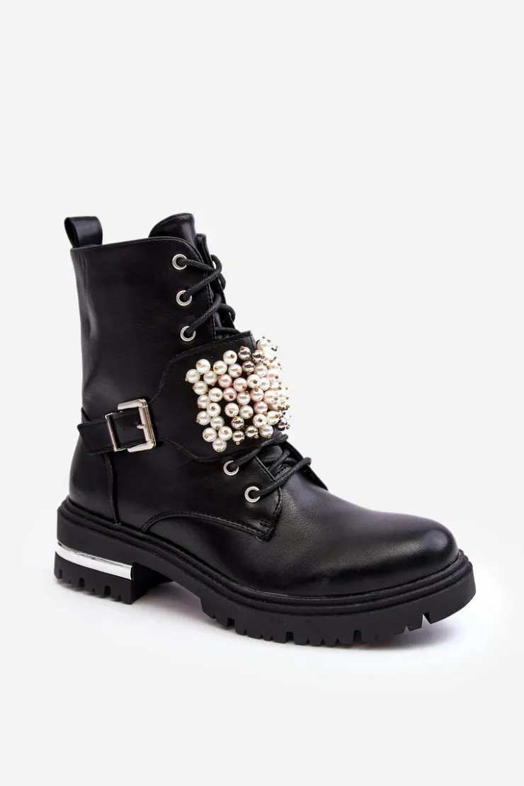 Boto Botki Wiosenne|Botki Ocieplane*Ocieplane Damskie Workery Botki Zdobione Czarne Venizi