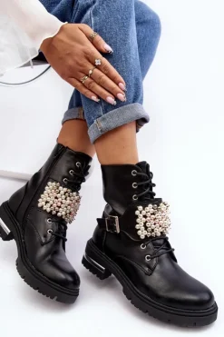 Boto Botki Wiosenne|Botki Ocieplane*Ocieplane Damskie Workery Botki Zdobione Czarne Venizi