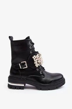 Boto Botki Wiosenne|Botki Ocieplane*Ocieplane Damskie Workery Botki Zdobione Czarne Venizi