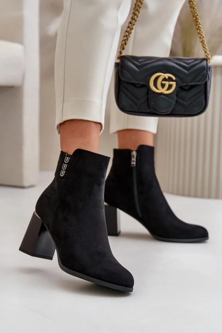 Online Boto Ocieplane Eko Zamszowe Botki Damskie Na Słupku Zapinane Na Zamek Czarne Erillia