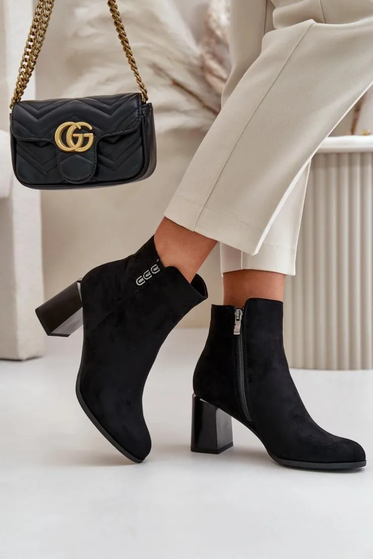 Online Boto Ocieplane Eko Zamszowe Botki Damskie Na Słupku Zapinane Na Zamek Czarne Erillia