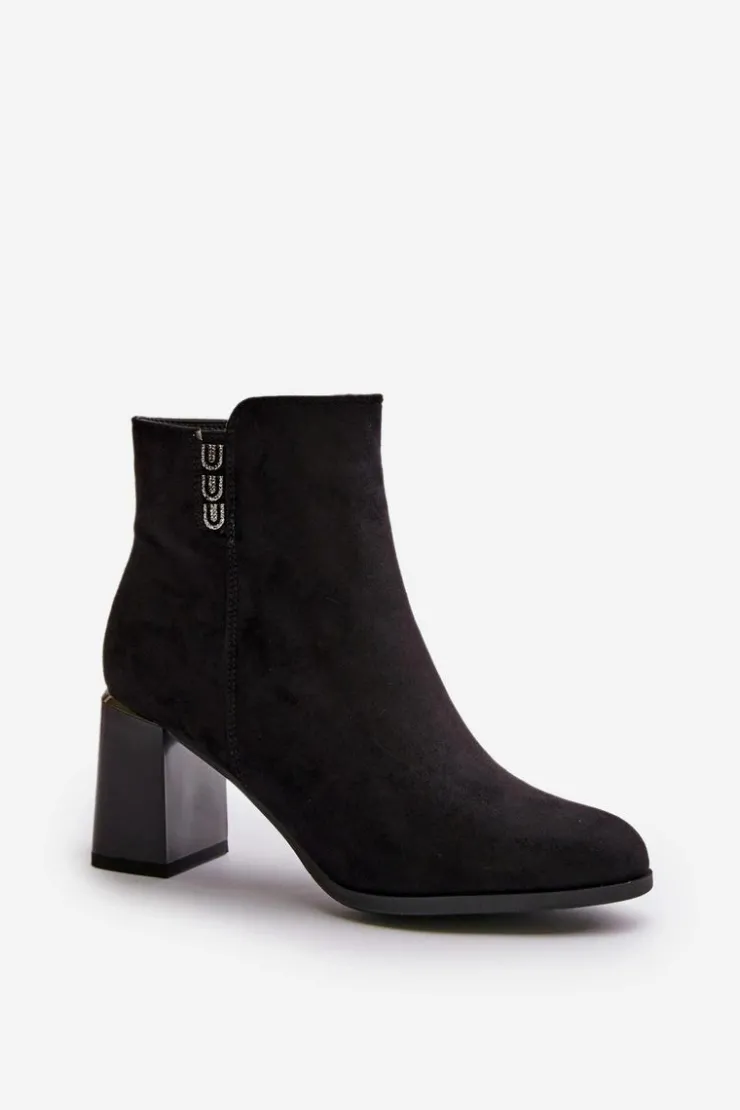 Online Boto Ocieplane Eko Zamszowe Botki Damskie Na Słupku Zapinane Na Zamek Czarne Erillia