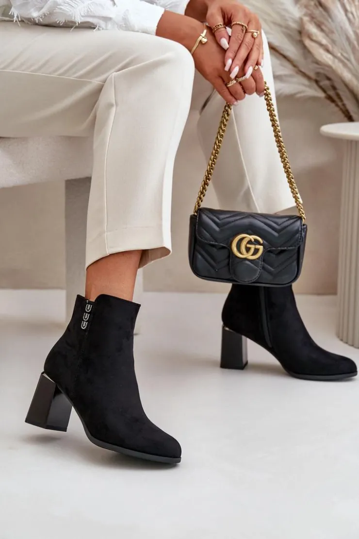 Online Boto Ocieplane Eko Zamszowe Botki Damskie Na Słupku Zapinane Na Zamek Czarne Erillia