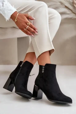 Online Boto Ocieplane Eko Zamszowe Botki Damskie Na Słupku Zapinane Na Zamek Czarne Erillia