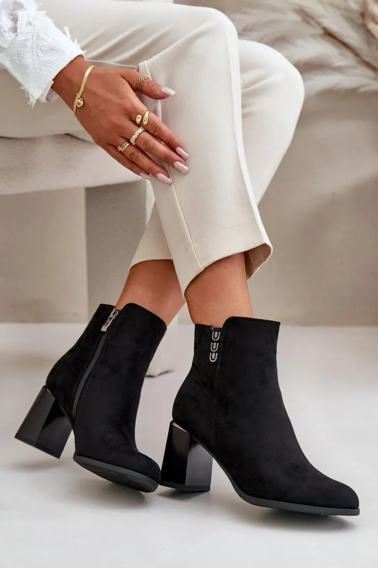 Online Boto Ocieplane Eko Zamszowe Botki Damskie Na Słupku Zapinane Na Zamek Czarne Erillia