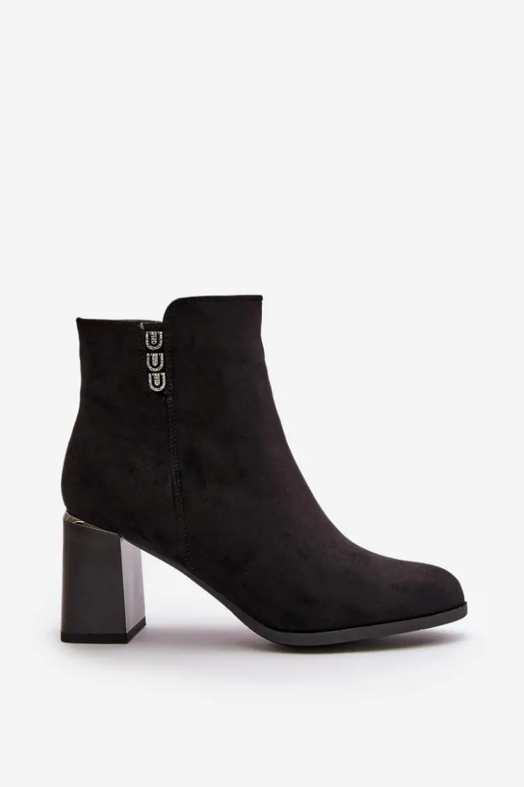 Online Boto Ocieplane Eko Zamszowe Botki Damskie Na Słupku Zapinane Na Zamek Czarne Erillia