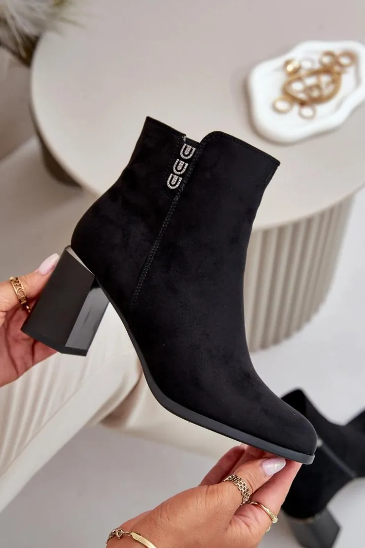 Online Boto Ocieplane Eko Zamszowe Botki Damskie Na Słupku Zapinane Na Zamek Czarne Erillia