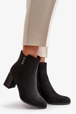 Online Boto Ocieplane Eko Zamszowe Botki Damskie Na Słupku Zapinane Na Zamek Czarne Erillia