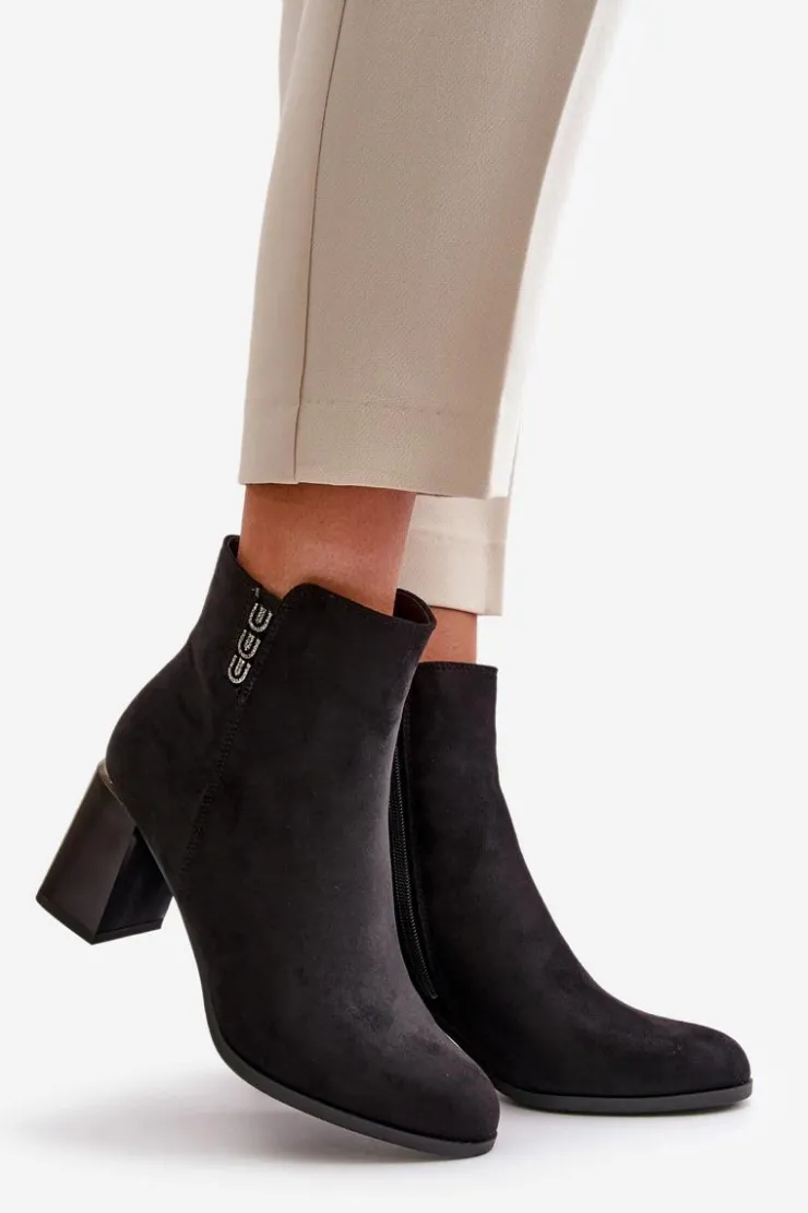 Online Boto Ocieplane Eko Zamszowe Botki Damskie Na Słupku Zapinane Na Zamek Czarne Erillia