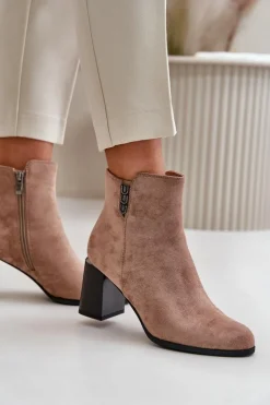 Boto Botki Ocieplane|Botki Na Słupku*Ocieplane Eko Zamszowe Botki Damskie Na Słupku Zapinane Na Zamek Brązowe Erillia