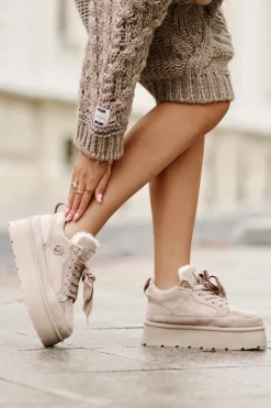Boto Sneakersy Damskie*Ocieplane Futerkiem Sneakersy Damskie Na Platformie Beżowe Velarisea