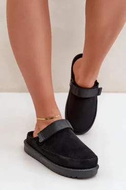 Discount Boto Ocieplane Kapcie Damskie Na Platformie Czarne Neliel Czarny