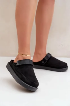 Discount Boto Ocieplane Kapcie Damskie Na Platformie Czarne Neliel Czarny