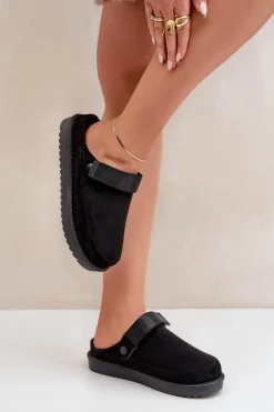 Discount Boto Ocieplane Kapcie Damskie Na Platformie Czarne Neliel Czarny