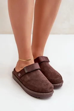 Damskie Boto Ocieplane Kapcie Damskie Na Platformie Czekoladowe Neliel