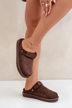 Damskie Boto Ocieplane Kapcie Damskie Na Platformie Czekoladowe Neliel