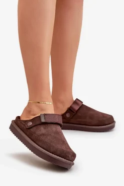 Damskie Boto Ocieplane Kapcie Damskie Na Platformie Czekoladowe Neliel