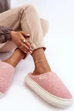 Big Star Shoes Ocieplane Kapcie Na Grubej Podeszwie Różowe Big Star MM274131