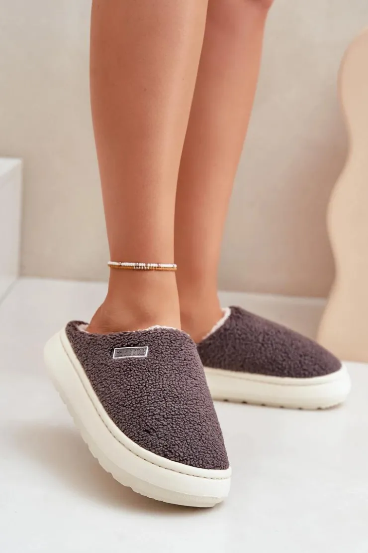 Damskie Big Star Shoes Ocieplane Kapcie Na Grubej Podeszwie Big Star MM274134 Ciemnoszare