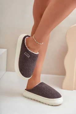 Damskie Big Star Shoes Ocieplane Kapcie Na Grubej Podeszwie Big Star MM274134 Ciemnoszare