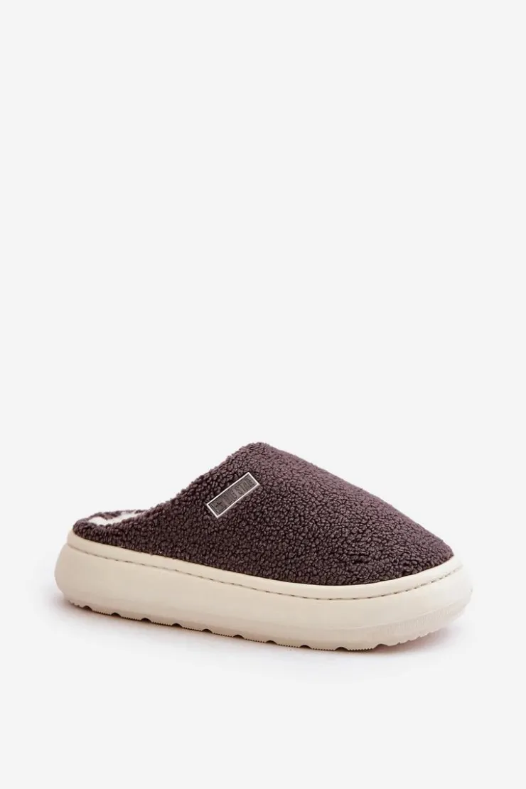 Damskie Big Star Shoes Ocieplane Kapcie Na Grubej Podeszwie Big Star MM274134 Ciemnoszare