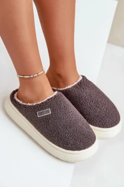 Damskie Big Star Shoes Ocieplane Kapcie Na Grubej Podeszwie Big Star MM274134 Ciemnoszare