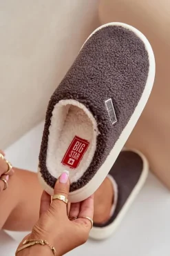 Damskie Big Star Shoes Ocieplane Kapcie Na Grubej Podeszwie Big Star MM274134 Ciemnoszare