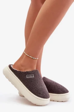 Damskie Big Star Shoes Ocieplane Kapcie Na Grubej Podeszwie Big Star MM274134 Ciemnoszare