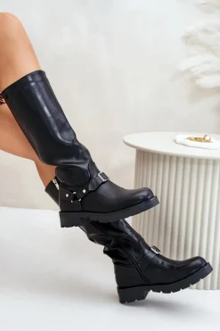 Boto Kozaki Ocieplane|Kozaki Przed Kolano*Ocieplane Kozaki Damskie Na Zamek Eko Skórzane Czarne Tialethe Czarny