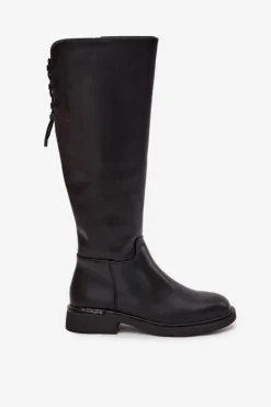 Buty damskie Vinceza Kozaki Ocieplane|Muszkieterki*Ocieplane Kozaki Damskie Z Naturalnej Skóry Na Płaskim Obcasie Vinceza 66822 Czarne