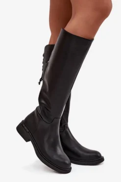 Buty damskie Vinceza Kozaki Ocieplane|Muszkieterki*Ocieplane Kozaki Damskie Z Naturalnej Skóry Na Płaskim Obcasie Vinceza 66822 Czarne