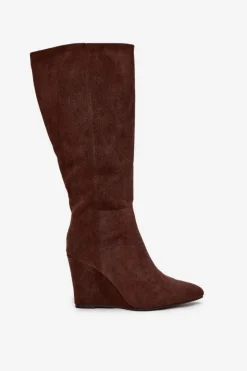 Damskie Boto Ocieplane Kozaki Damskie Na Koturnie Czekoladowe Rosina