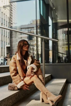 Boto Kozaki Przed Kolano|Kozaki Na Obcasie*Ocieplane Kozaki Damskie Na Słupku Eko Zamszowe Beżowe Tirisha