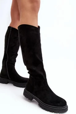 Outlet Evento Ocieplane Kozaki Damskie Przed Kolano Czarne Heliofa