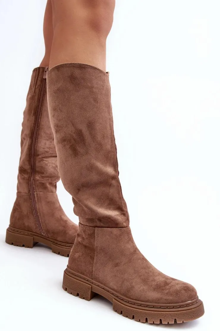 Hot Evento Ocieplane Kozaki Damskie Przed Kolano Brązowe Heliofa Brązowy