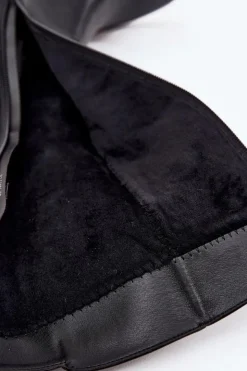 Damskie Buty Sergio Leone Ocieplane Kozaki Damskie Na Klocku Z Paskiem Sergio Leone KZ25826 Czarne