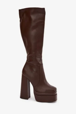 Clearance Boto Ocieplane Kozaki Damskie Na Słupku I Platformie Czekoladowe Lysara