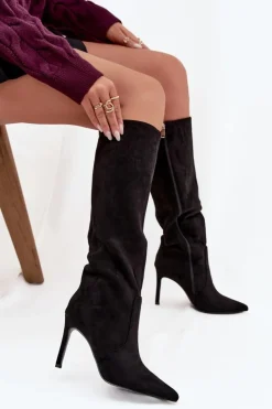 Boto Kozaki Ocieplane|Kozaki Na Szpilce*Ocieplane Kozaki Damskie Na Szpilce Z Eko Zamszu Czarne Rosavine Czarny