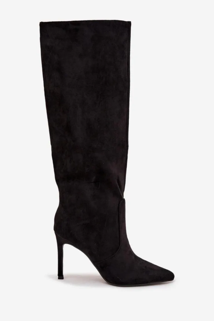 Boto Kozaki Ocieplane|Kozaki Na Szpilce*Ocieplane Kozaki Damskie Na Szpilce Z Eko Zamszu Czarne Rosavine Czarny