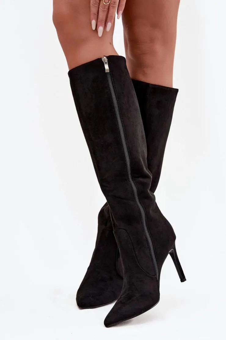 Boto Kozaki Ocieplane|Kozaki Na Szpilce*Ocieplane Kozaki Damskie Na Szpilce Z Eko Zamszu Czarne Rosavine Czarny