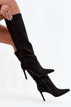 Boto Kozaki Ocieplane|Kozaki Na Szpilce*Ocieplane Kozaki Damskie Na Szpilce Z Eko Zamszu Czarne Rosavine Czarny